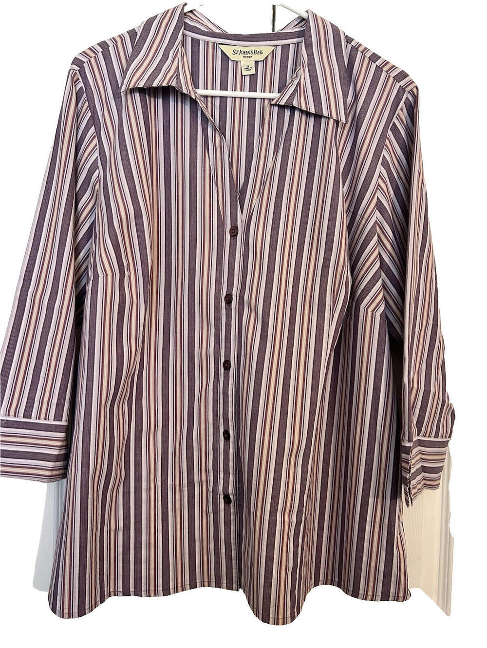 St. John's Bay 3/4 Sleeve Purple Striped Blouse  Size 1X  NWOT
